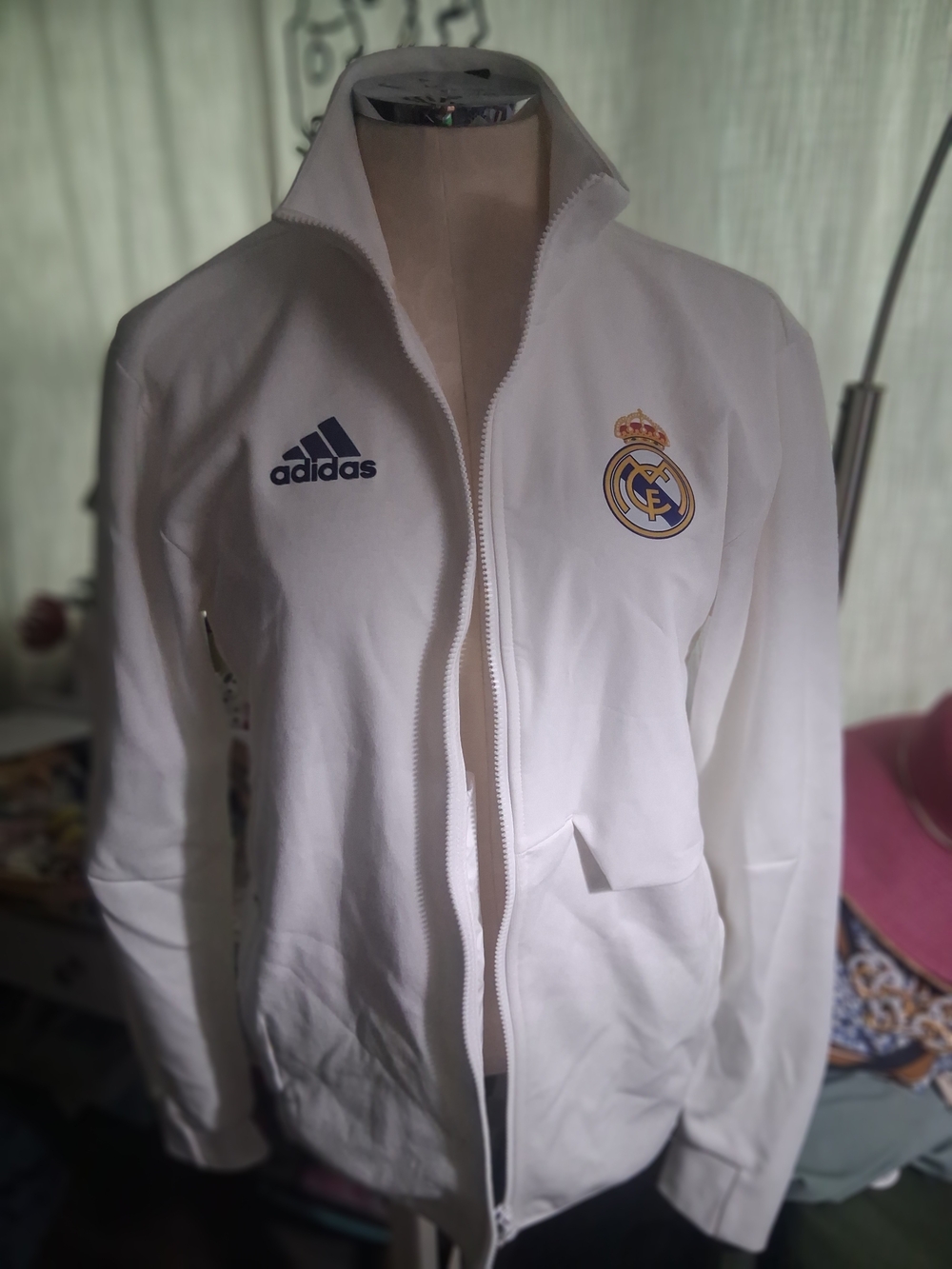 adidas White Real Madrid Track Zip Jacket with Navy Logos